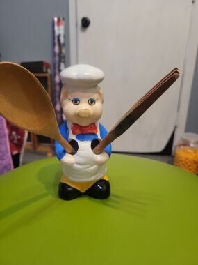 Colorful Ceramic Pig Chef Kitchen Utensil Holder Hand Painted